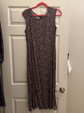 LOFT Black Floral Maxi Dress with Pink & Blue Blooms